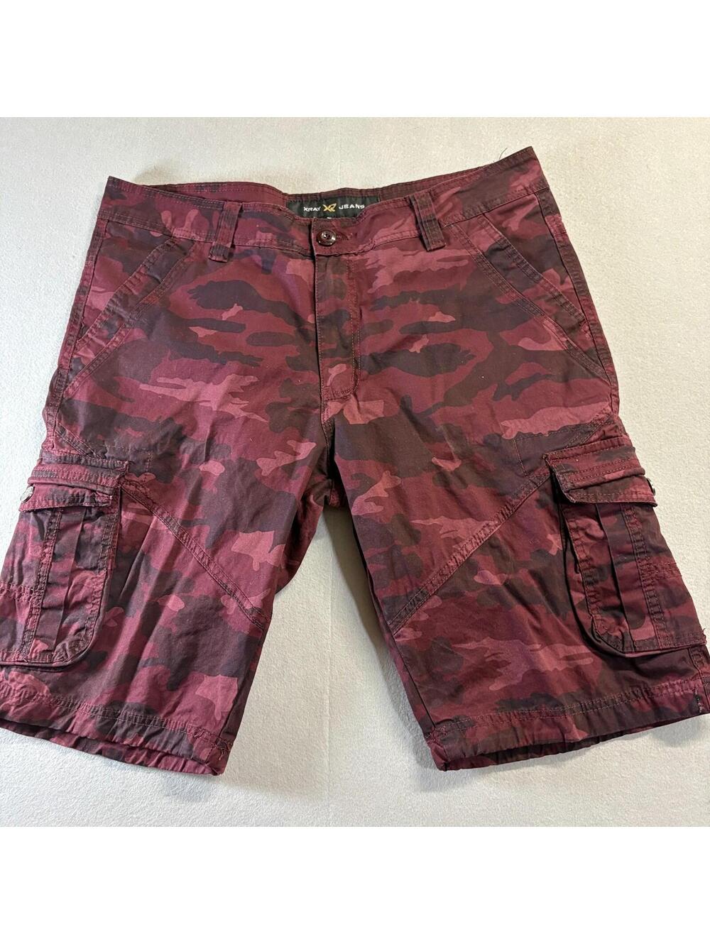 XRAY Jeans Camo Cargo Shorts Red Black Military Streetwear Tag 36 Y2K